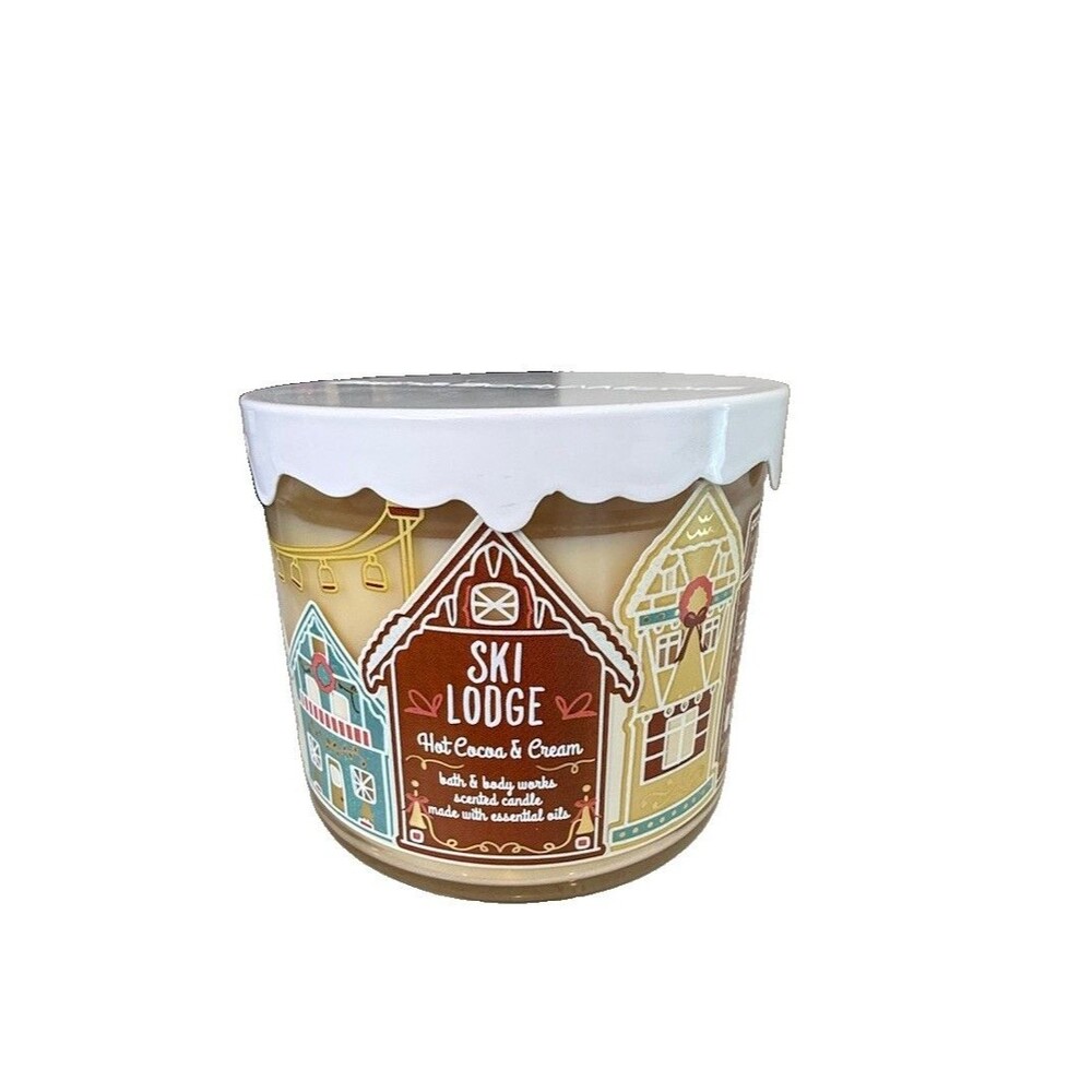 💥 Bath & Body Works White Barn SKI LODGE HOT COCOA CREAM 3 Wick Candle